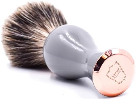 Parker 3-Band Pure Badger Shave Brush with Stand - Extra Dense Bristles - Deluxe Gray and Rose Gold Handle -Shaving Brush for Men & Women