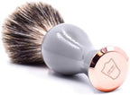 Parker 3-Band Pure Badger Shave Brush with Stand - Extra Dense Bristles - Deluxe Gray and Rose Gold Handle -Shaving Brush for Men & Women