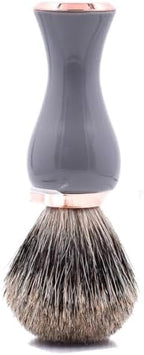 Parker 3-Band Pure Badger Shave Brush with Stand - Extra Dense Bristles - Deluxe Gray and Rose Gold Handle -Shaving Brush for Men & Women