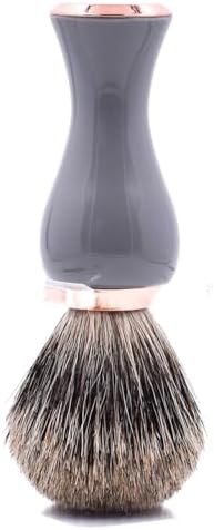 Parker 3-Band Pure Badger Shave Brush with Stand - Extra Dense Bristles - Deluxe Gray and Rose Gold Handle -Shaving Brush for Men & Women