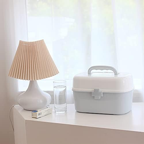 BangQiao Plastic First Aid Storage Box Container Bin with Removable Tray and Portable Handle, Family Emergency Medicine Kit Case Organizer, White&Gray