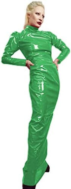 Wetlook PVC Dress Latex Faux Leather Tight Dress Turtleneck Long Sleeve Slim Bodycon Dress,Green,M