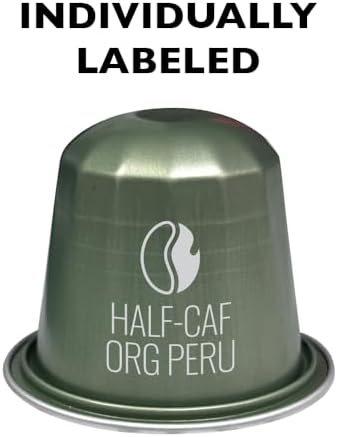 Fresh Roasted Coffee, USDA Organic Peru WP Half-Caf Espresso Pods for Nespresso OriginalLine | 3rd Party Tested for Pesticides, Mold, Mycotoxins | Kosher | 10 Recyclable Aluminum Capsules