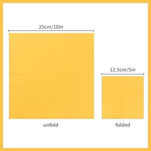 100 Pack Cocktail Napkin 2-Ply Dessert Napkins Folded 5 x 5 Inches Disposable Napkins for Dinner Wedding Birthday Party Bridal Anniversary Reception Event (100, Yellow)