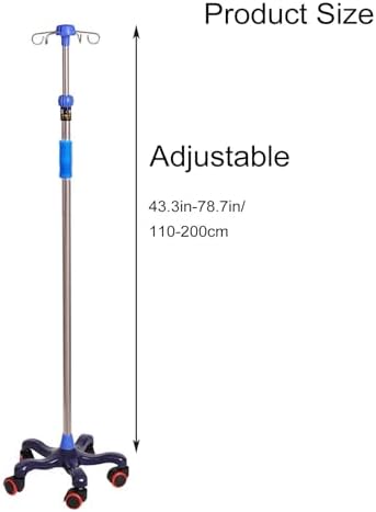 IV Pole with Tray — Ergonomic IV Pole with Wheels — Medical IV Fluid Bag Stand— Stainless Steel IV Pole with Tray for Hospital & Home IV Therapy