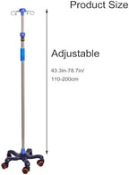 IV Pole with Tray — Ergonomic IV Pole with Wheels — Medical IV Fluid Bag Stand— Stainless Steel IV Pole with Tray for Hospital & Home IV Therapy
