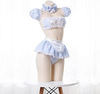 SNOMYRS Maid Outfit Sexy Anime Cosplay Kawaii Lolita Maid Lingerie Costume Lace Bikini Outfit Bra and Mini Skirt Set