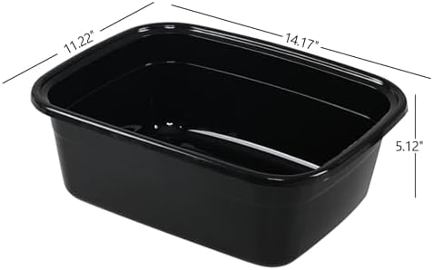 12 Quart Plastic Wash Basins, Rectangular Plastic Washing Pans, Black, 4 Packs