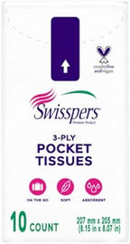 Swisspers Pocket Tissues, 3-Ply White Facial Tissues for Purse, Pocket, Car, Strong & Absorbent, 10 Tissues/Pack, 8 Packs (80 Tissues Total)