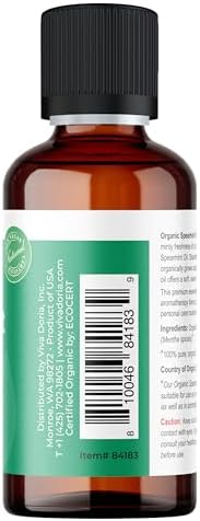 Viva Doria Spearmint Essential Oil, USDA Certified, Organic Spearmint Oil, 100% Pure, Natural Essential Oil, Undiluted, for Aromatherapy | Food Grade, 30 mL (1 Fluid Ounce)