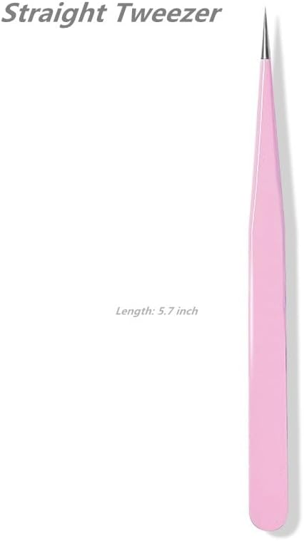 Stainless Steel Eyelash Extension Tweezers Straight and Curved Tip Eyelash Tweezers for Eyelash Extension Applications with Eyelash Brush (4PCS)