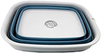 SAMMART 15L (3.9 Gallon) Collapsible Dishpan with Draining Plug - Foldable Washing Basin - Portable Dish Washing Tub - Camping & Space Saving Kitchen Storage Tray (Grey/Steel Blue)