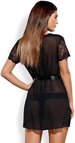 Obsessive Alluria peignoir women's dressing gown thong set short, Black,L/XL