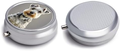 Animal Schnauzer Dog Pill Organizer Portable Metal Round Pill Box with 3 Compartments Exquisite Unique Small Pill Case Travel Pill Container Medicine Organizer Box for Adult & Gift