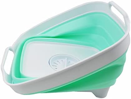 SAMMART 7.5L (2 Gallons) Collapsible Dishpan with Draining Plug - Foldable Washing Basin - Portable Dish Washing Tub - Space Saving Kitchen Storage Tray (White/Light Green, 1)