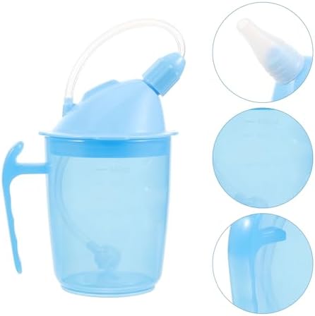 DOITOOL Adult Sippy Cup with Straw, Spill Proof Drinking Cup for Elderly Care, 400ML, Blue