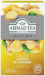 Ahmad Tea Herbal Tea, Lemon & Ginger Teabags, 20 ct (Pack of 1) - Decaffeinated & Sugar-Free