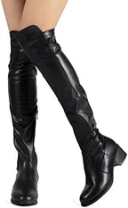 Shoe'N Tale Women's Over The Knee Thigh High Boots Fashion Dressy Comfotable(9.5,Black PU)