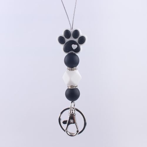 Silicone Bead Dog Paw Keychain Lanyard,ID Badge Holder,Cute Breakaway Neck Lanyards Claw Keyring for Women