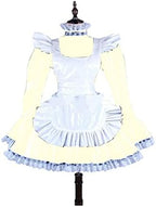 Plus Size Lace Trim Mini Dress Women Long Sleeve Dress with White Apron Valentine Costume,Beige,XXXL