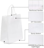 Joybe 200 Pack 8x4.75x10 Inch Medium White Kraft Paper Bags with Handles Bulk, Craft Paper Gift Bags for Party Favors Grocery Retail Shopping Business Goody Merchandise Take Out Blank Sacks (200pcs)