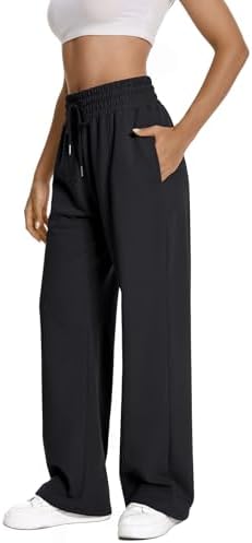 Auriviz Womens High Waisted Drawstring Sweatpants Straight Leg Pants Side Hidden Pockets Sweat Pants 30‘’ Inseam