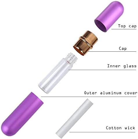 Gold Aluminum Essential Oil Nasal Inhaler Tubes Personal Empty Refillable Elegant Aluminum and Glass Nasal Inhalers Set with Cotton Wicks 5 pcs