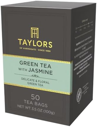 Taylors of Harrogate Green Tea with Jasmine, Pillow Tea Bags, 50 Count (Pack of 1), Delicate, Floral and Sweet, Caffeinated, Enjoy Hot or Iced, 50 Teabags