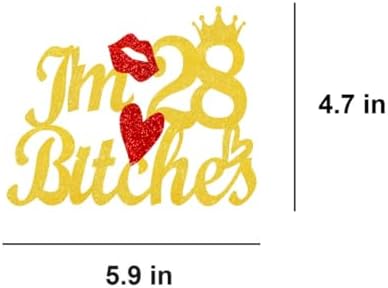 Happy 28th Birthday Cake Toppers Gold Glitter, Cheers to 28 Years Old Bday Decoration 28th Anniversary Dessert Topper, Twenty-eight Theme Cake Picks Appetizers Cocktail Toothpicks Party Supplies