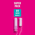 Flo - Organic Cotton Tampons for Women - 64 Pack (64 Super Tampons) - Leak Proof - No Synthetic Fibers, Chlorine Bleach, or Added Dyes - Bio-Plastic Applicator - Feminine Care - Vegan & Cruelty Free