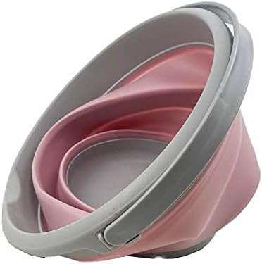 SAMMART 5.5L (1.4 Gallon) Collapsible Plastic Bucket - Foldable Round Tub - Portable Fishing Water Pail - Space Saving Outdoor Waterpot (Grey/Pale Pink)
