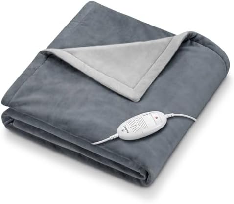 Beurer HD 75 Cozy Heated Blanket, Fur Look Cozy Electric Blanket, 6 Temperature Settings, Machine Washable, with Auto Shut-off, Dark Grey