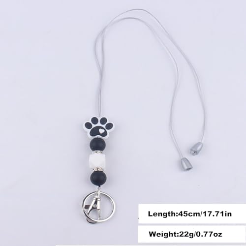 Silicone Bead Dog Paw Keychain Lanyard,ID Badge Holder,Cute Breakaway Neck Lanyards Claw Keyring for Women