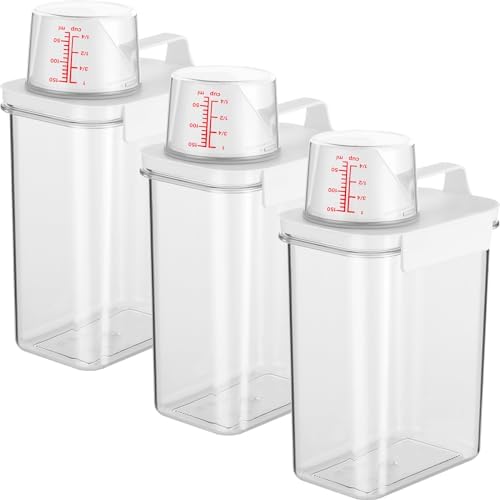 3 PCS Liquid Laundry Detergent Dispensers, 61oz Laundry Bead Dispenser, Clear Airtight Fabric Softener Container, Liquid Detergent Box for Laundry Room Organization and Storage with Measuring Cup