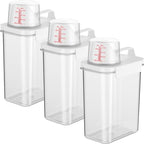 3 PCS Liquid Laundry Detergent Dispensers, 61oz Laundry Bead Dispenser, Clear Airtight Fabric Softener Container, Liquid Detergent Box for Laundry Room Organization and Storage with Measuring Cup