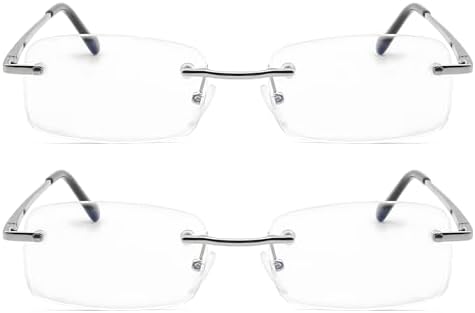 Rimless Reading Glasses - Blue Light Blocking Frameless Readers with Spring Hinge for Women Men 2 Pairs 1.25