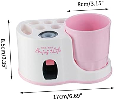 1Pc Automatic Toothpaste Dispenser with Wall Mounted Toothbrush Holder Space Saving Pink Toothpaste Squeezer for Bathroom Kitchen Storage