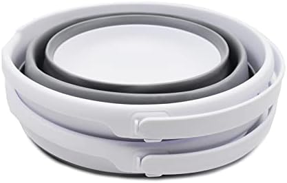 SAMMART 10L (2.6 Gallon) Collapsible Plastic Bucket - Foldable Round Tub - Portable Fishing Water Pail - Space Saving Outdoor Waterpot. Size 31cm Dia (White/Grey (Set of 2))
