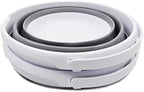 SAMMART 10L (2.6 Gallon) Collapsible Plastic Bucket - Foldable Round Tub - Portable Fishing Water Pail - Space Saving Outdoor Waterpot. Size 31cm Dia (White/Grey (Set of 2))