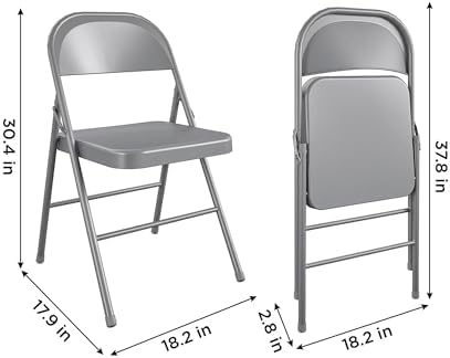 All-Steel Metal Folding Chair, Gray - Double Braced, Heavy-Duty, Portable & Stackable for Home, Office & Event Seating (Gray)