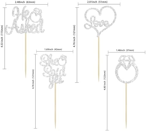 Gyufise 24 Pack Silver Glitter He Asked She Said Yes Cupcake Toppers Diamond Ring Heart Cake Picks for Wedding Engagement Party Cake Decorations