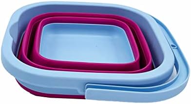 SAMMART Collapsible Rectangular Cleaning Bucket 5L (1.3 Gallon)- Foldable Camping Beach Sand Water Pot Pail- Portable Space Saving Tub for Household, Outdoor Car Washing (Cool Blue/Flamingo)