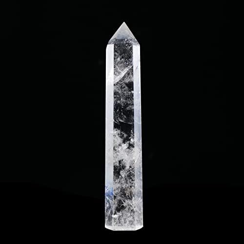 Apengshi Large Clear Quartz Natural Healing Crystal Tower 5.9"-6.3" 6 Faceted Single Point Chakra Crystal Wand Energy Meditation Stone Home Decor Collection Gift