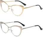 KoKoBin Cat Eye Reading Glasses - 2 Pairs Metal Frame Glasses Spring Hinge Readers with Leather Pouch for Men and Women