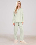 codcm Womens Cotton Pajama Sets Long Sleeve Button Down Shirt and Pants Sleepwear 2 Piece Gingham Pj Set