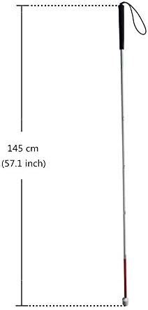 Aluminum Mobility Folding White Cane for Vision Impaired and Blind People (Folds Down 6 Sections) (145cm (57.1 inch), Black Handle)