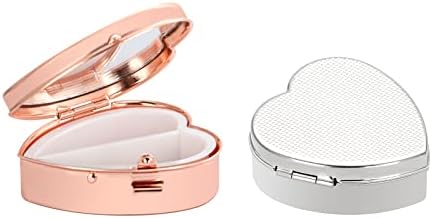 Heart-Shaped Mini Drug Storage Box (2 Pack), Elegant and Stylish Everyday Portable Pill Case (Silver & Rose Gold)