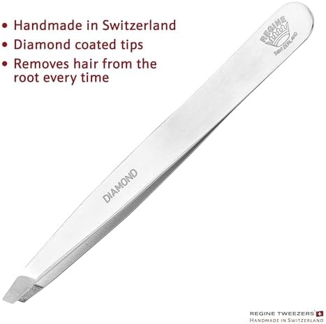 Professional Tweezers Diamond Slant Tip - Diamond Tip Tweezers for Men & Women - High Precision Design for Face, Eyebrow, Hair & Grooming - Stainless Steel Handmade Beauty Tool
