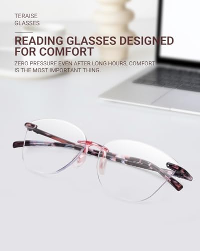 TERAISE Rimless reading glasses for women Comfortable Lightweight Frameless Reader Blue Light Blocking Computer Eyeglasses