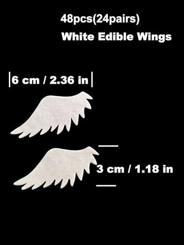 48pcs Edible White Wings for Cake Decorating Cupcake Toppers Wedding Themed Party Birthday Cake Decoration(Tasteless)